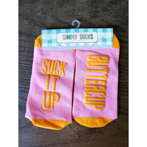 Simply Southern Socks Suck it Up Buttercup Pink Orange Non Slip Unisex - Picture 1 of 3